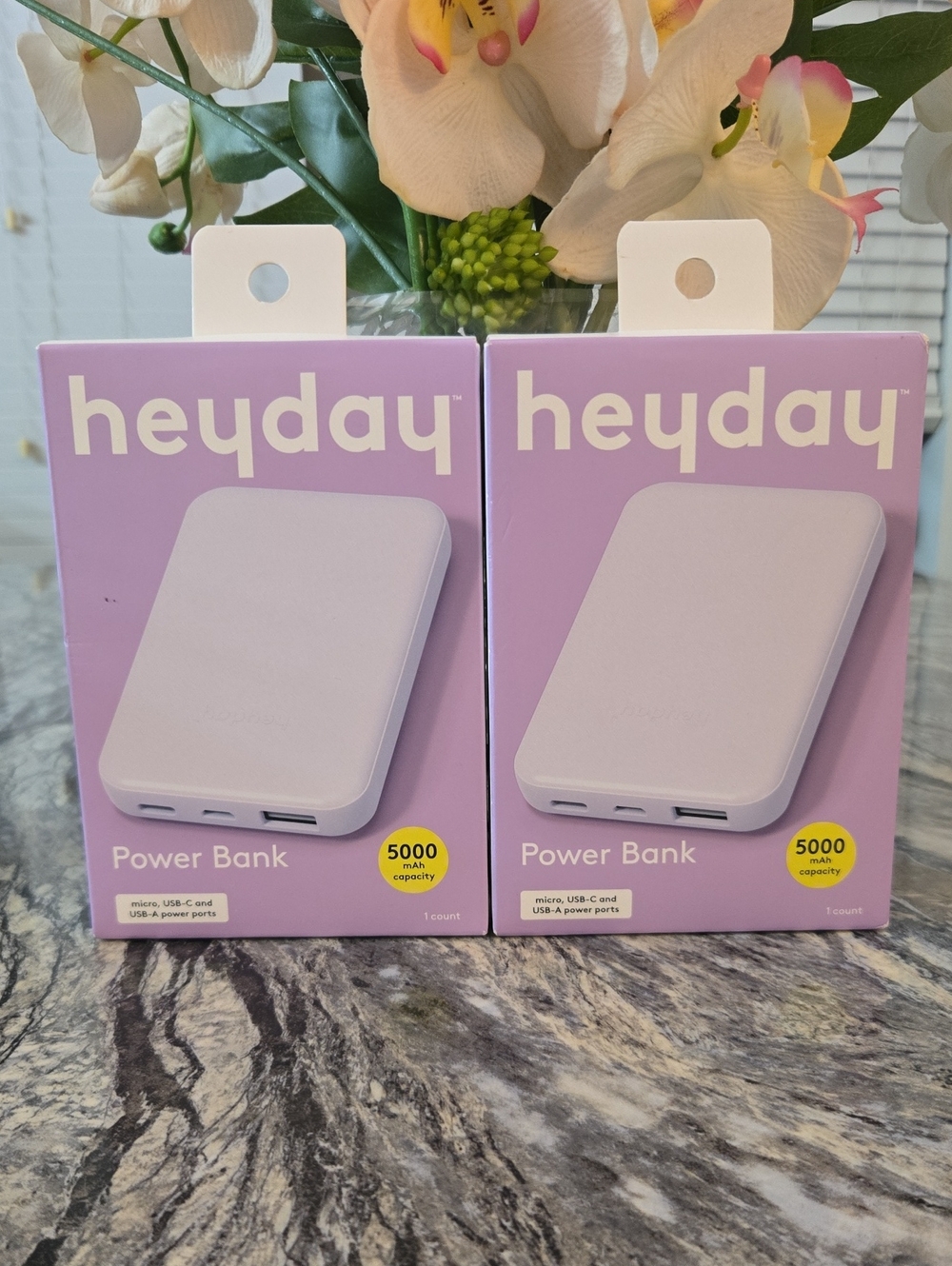 heyday Portable Power Bank in Light Purple - Dual USB Ports